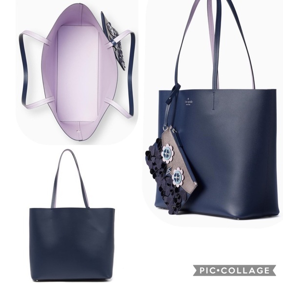 SALE💥💥KATE SPADE ZIBBI LEATHER TOTE‎ WITH WRISTLET MEDIUM SHOULDER BAG IN NAVY - Picture 2 of 5